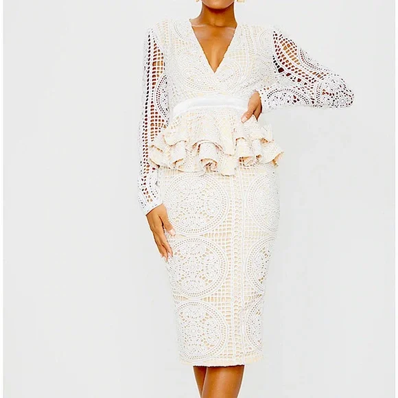 PrettyLittleThing | Dresses | White Peplum Dress | Poshmark